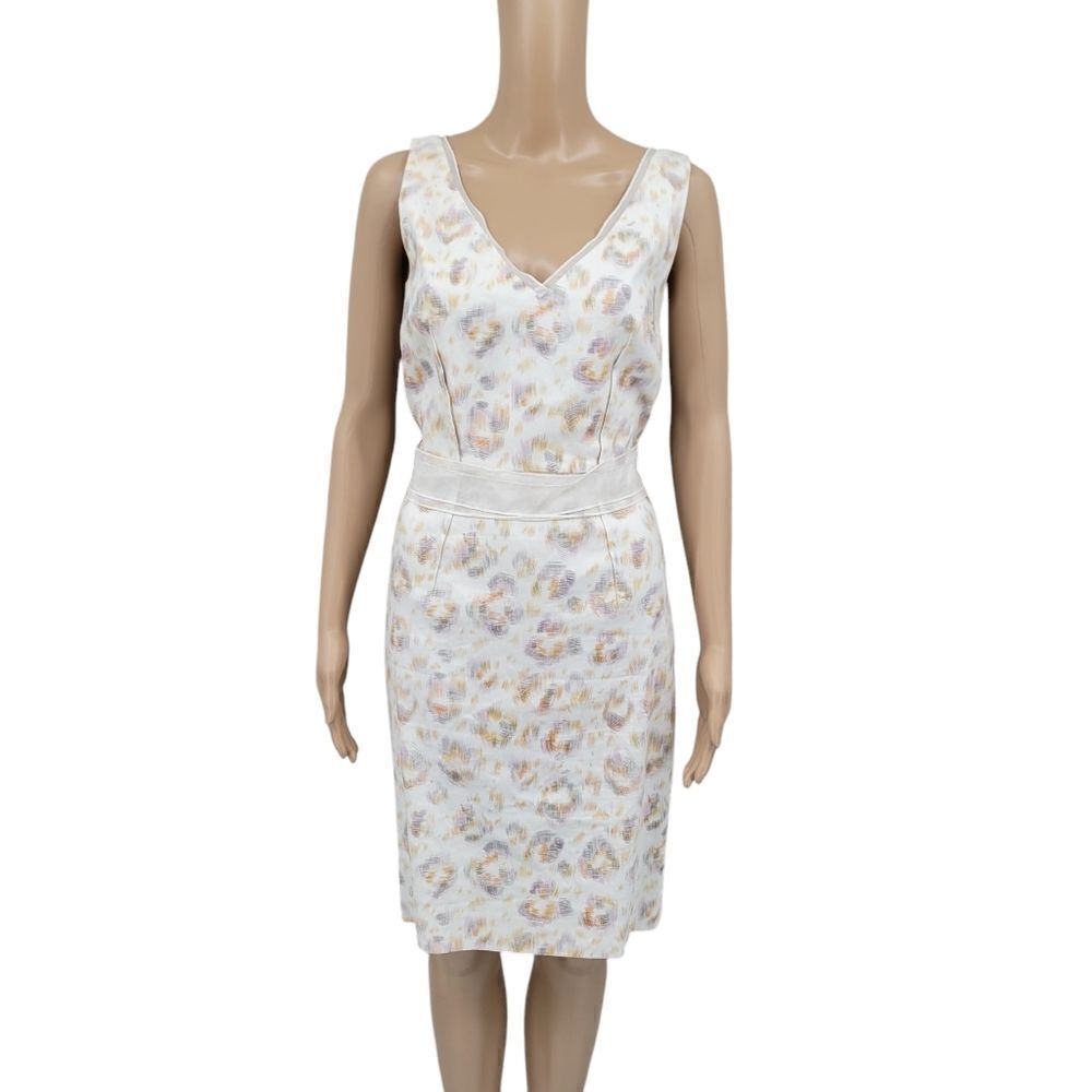 Ann Taylor White Linen Blend Sheath Dress Abstract Animal Print Pattern Classic